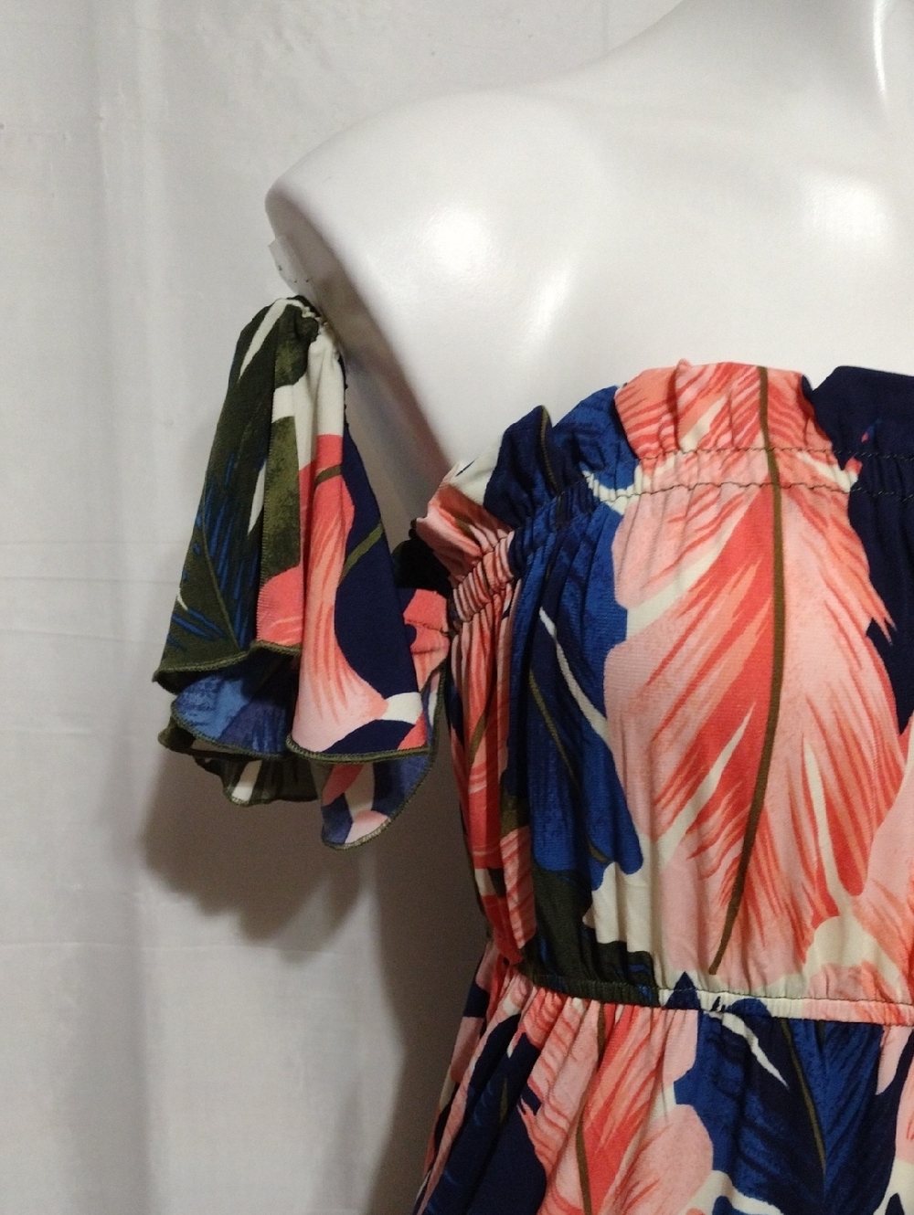 Venus Tropical Leaf Print Off Shoulder High Low Maxi Dress M Resort Vacation - Picture 7 of 16
